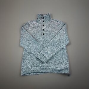 H2H‎ Pullover Sweater Men XL Gray Knit 1/4 Button Mock Neck Fleece Lined Casual